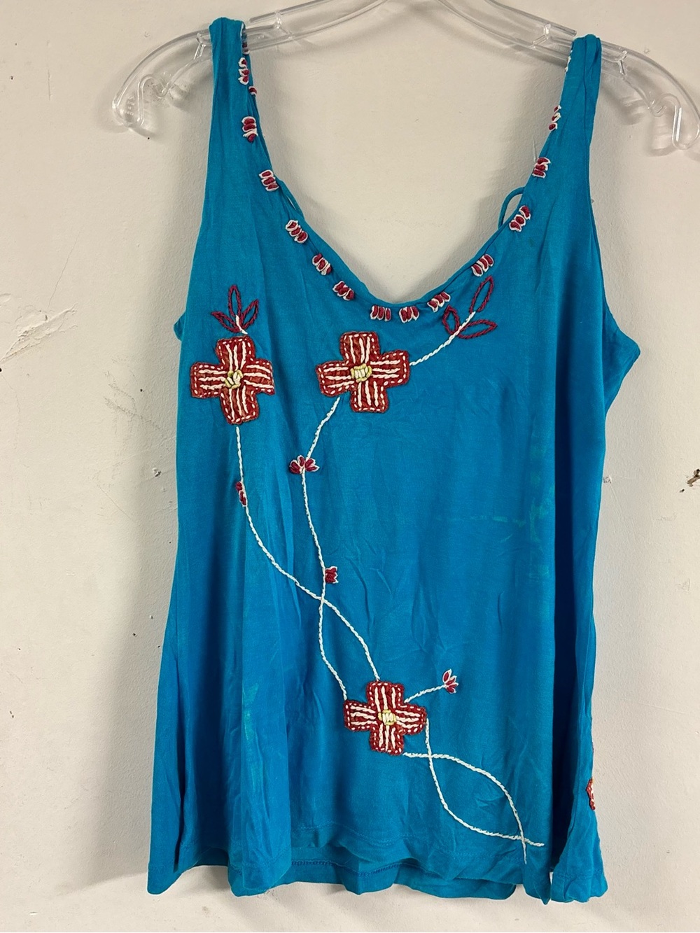 NWT Rising International Turquoise Embroidered Floral Bohemian Tank Top Size XXL